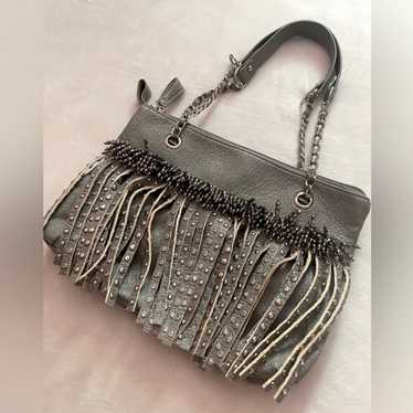 Vintage Leather Fringe Embellished Shoulder Bag - image 1