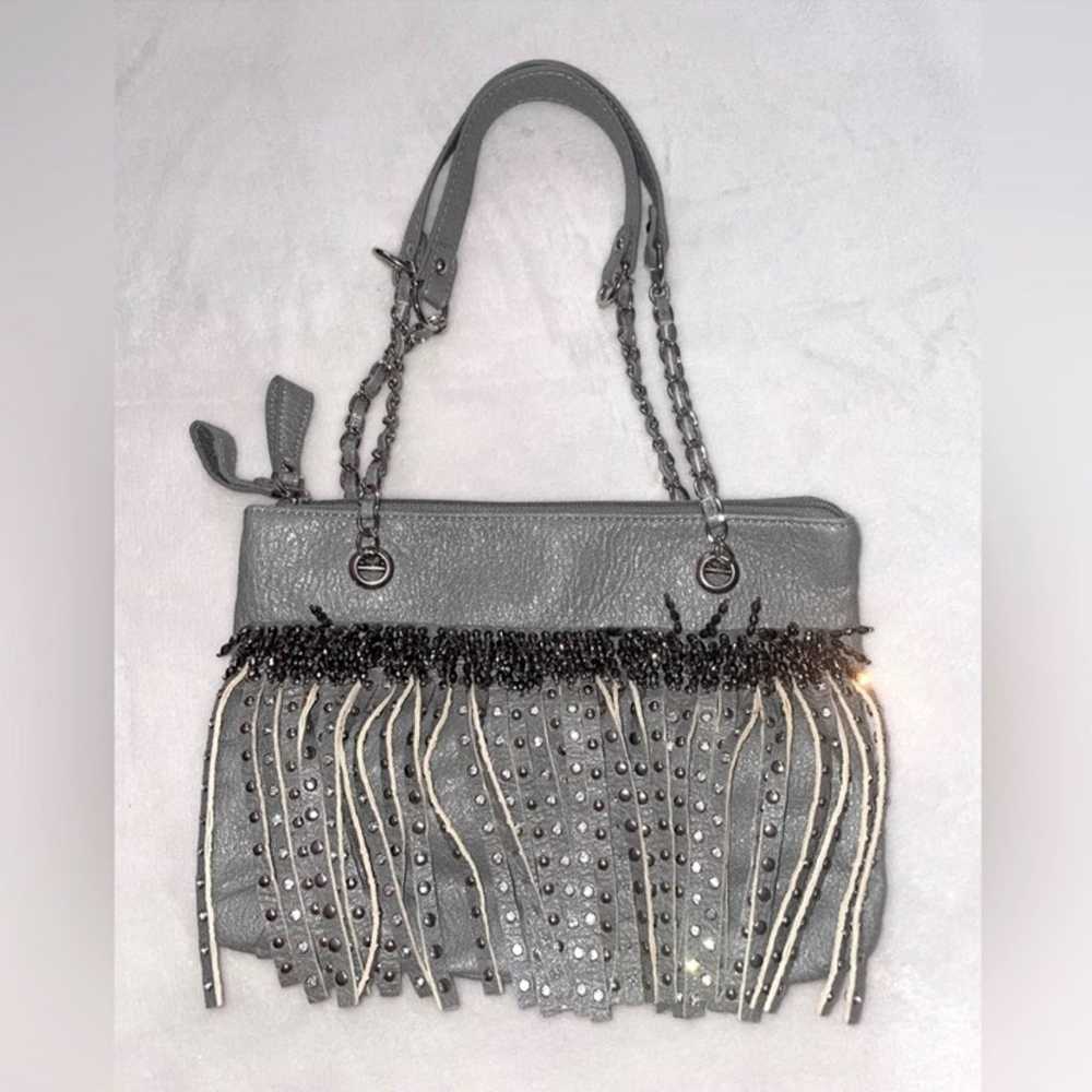 Vintage Leather Fringe Embellished Shoulder Bag - image 2