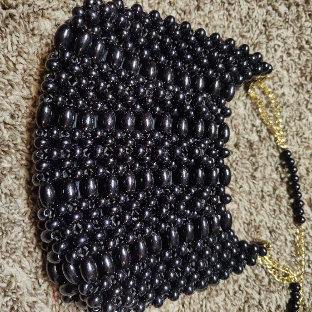 Beautiful Vintage Wooden Beaded Black Purse! - image 2