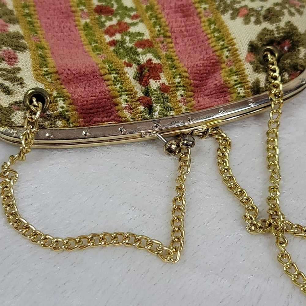 Antique floral print gold chain tapestry bag - image 2