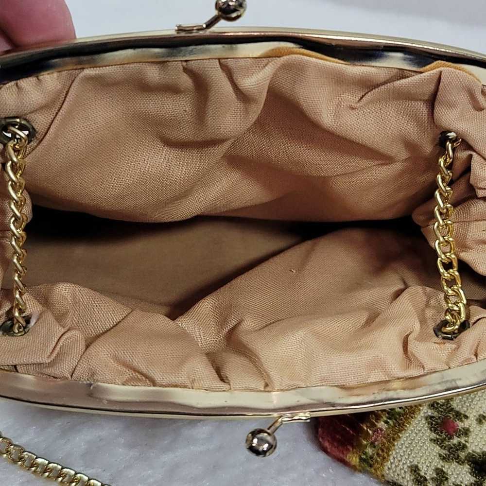 Antique floral print gold chain tapestry bag - image 3