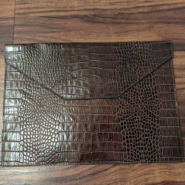 Vintage Danier brown leather clutch embossed snake