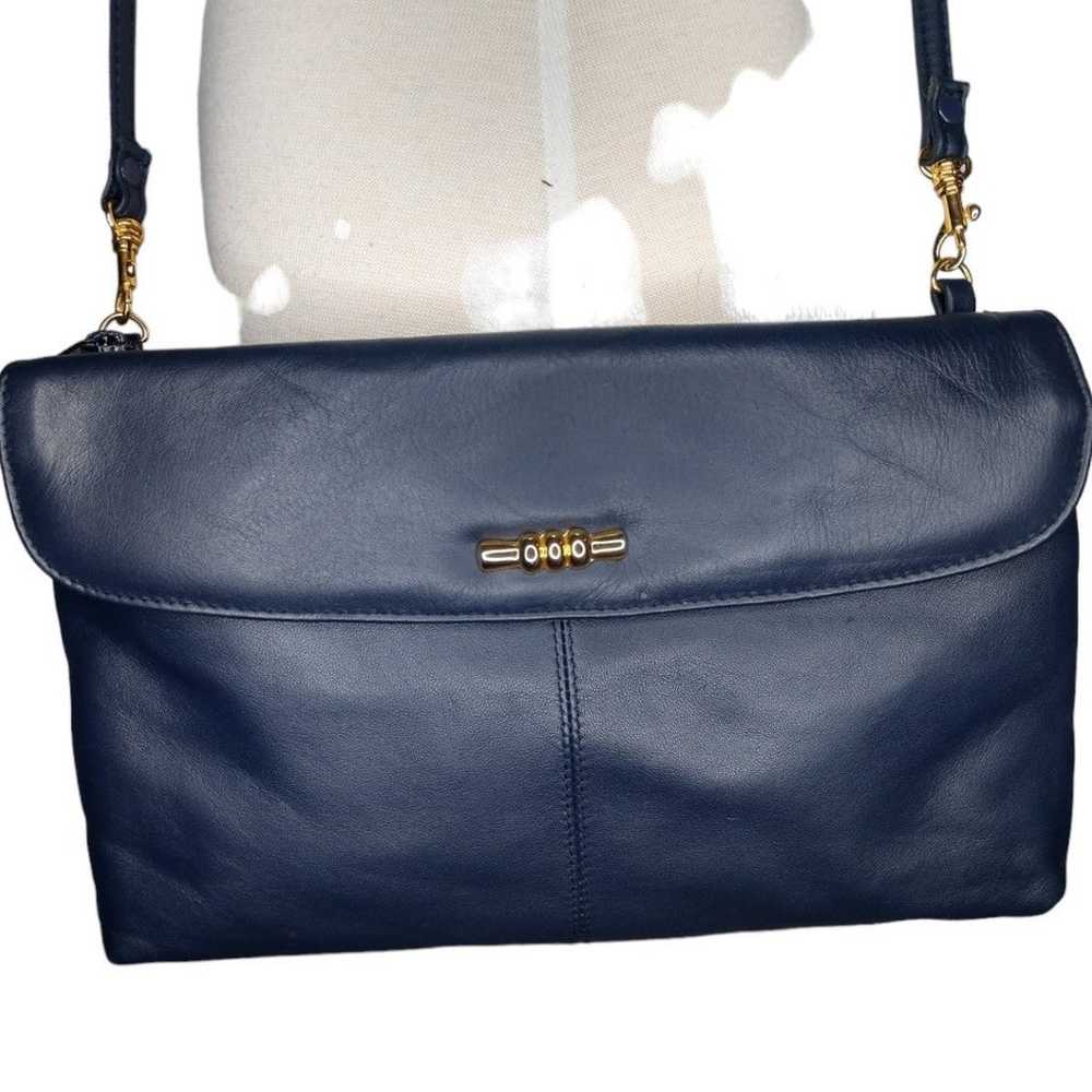 Vintage Navy Blue Leather Crossbody Bag Shoulder … - image 2