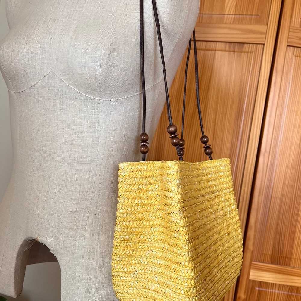 Vintage Yellow Wheat Straw Woven Purse Boho Beaded - image 4