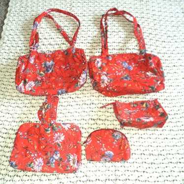 Travel Bag Set Red & Blue Floral 6 Pieces Plastic… - image 1