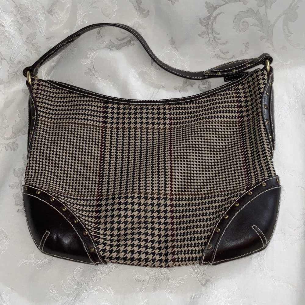 Lauren Ralph Lauren Brown Houndstooth Leather & F… - image 1