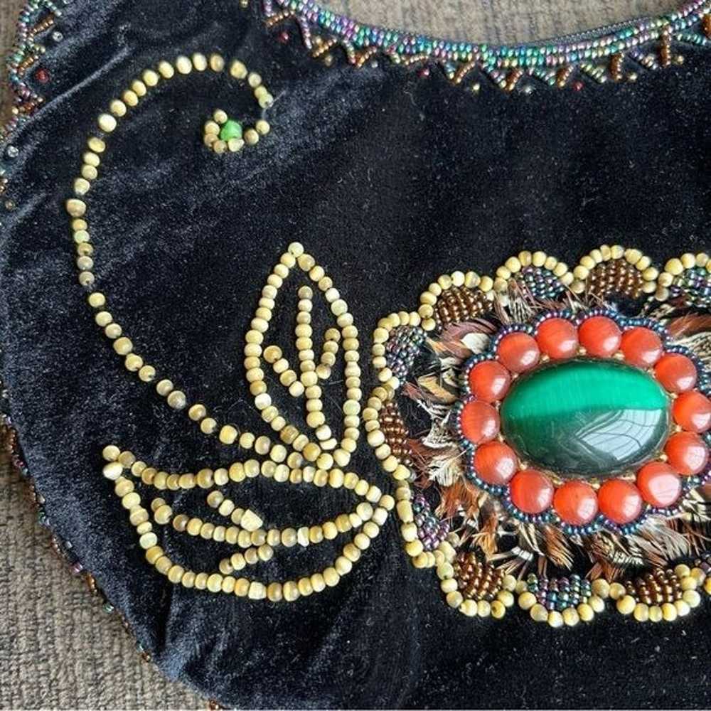 VINTAGE Boho Crescent Beaded Feather Embellished … - image 3