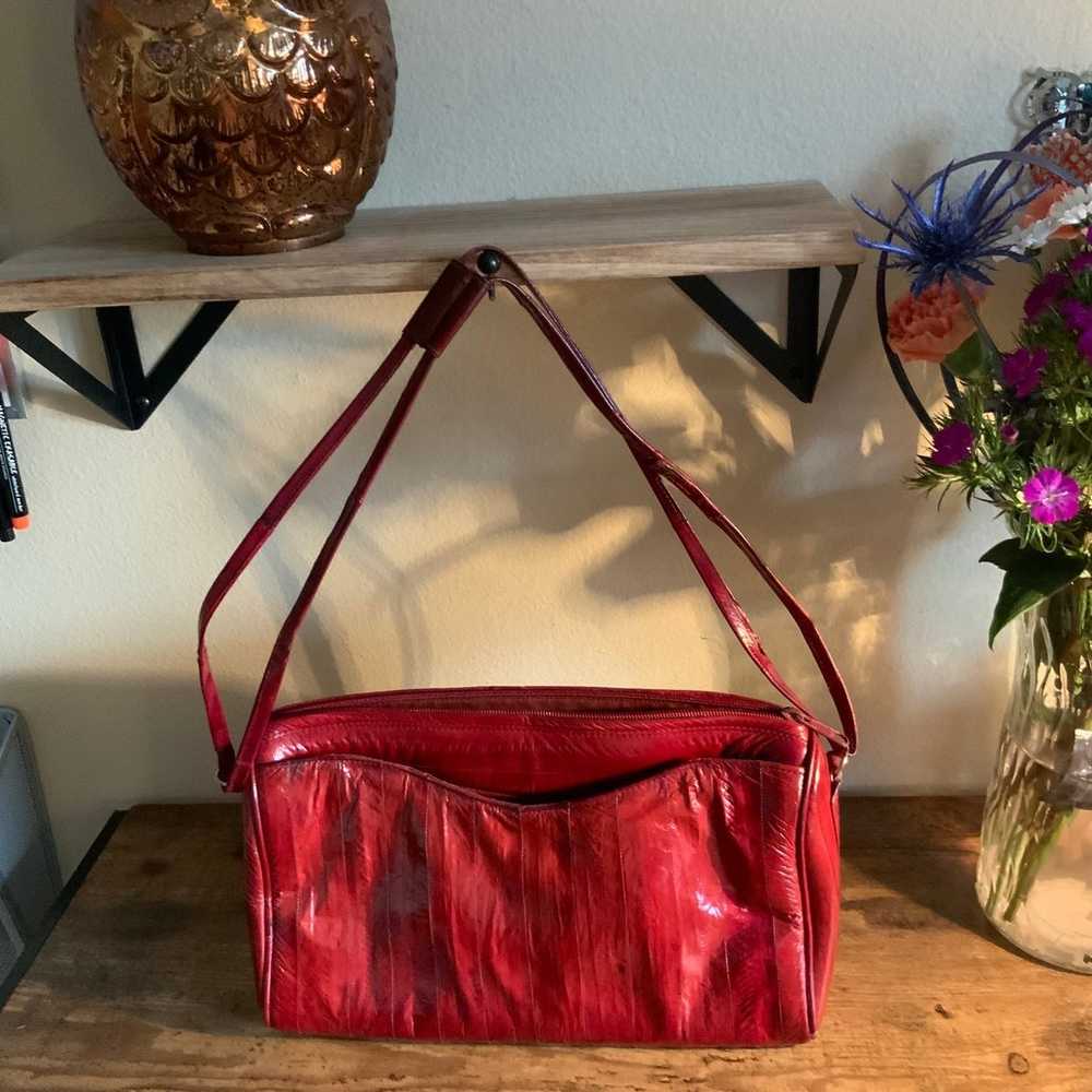 Vintage Red Eel Skin Handbag & Wallet Set - image 5