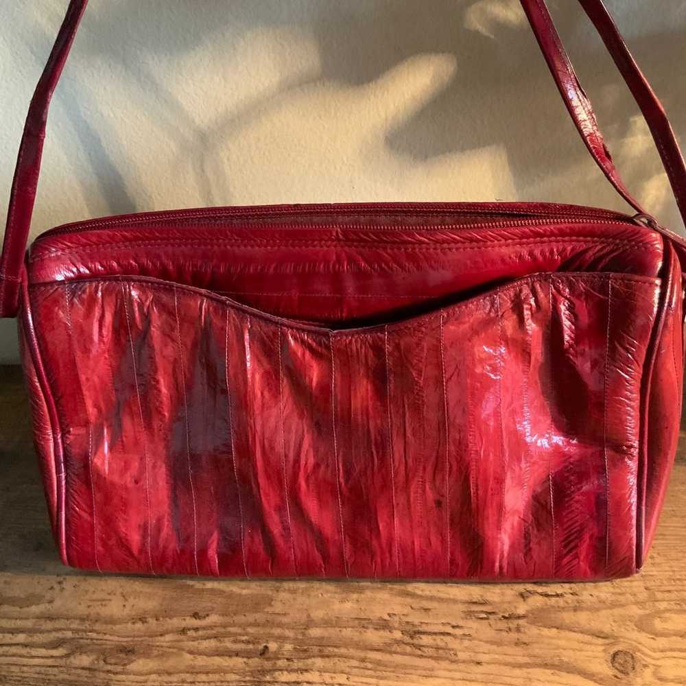 Vintage Red Eel Skin Handbag & Wallet Set - image 6