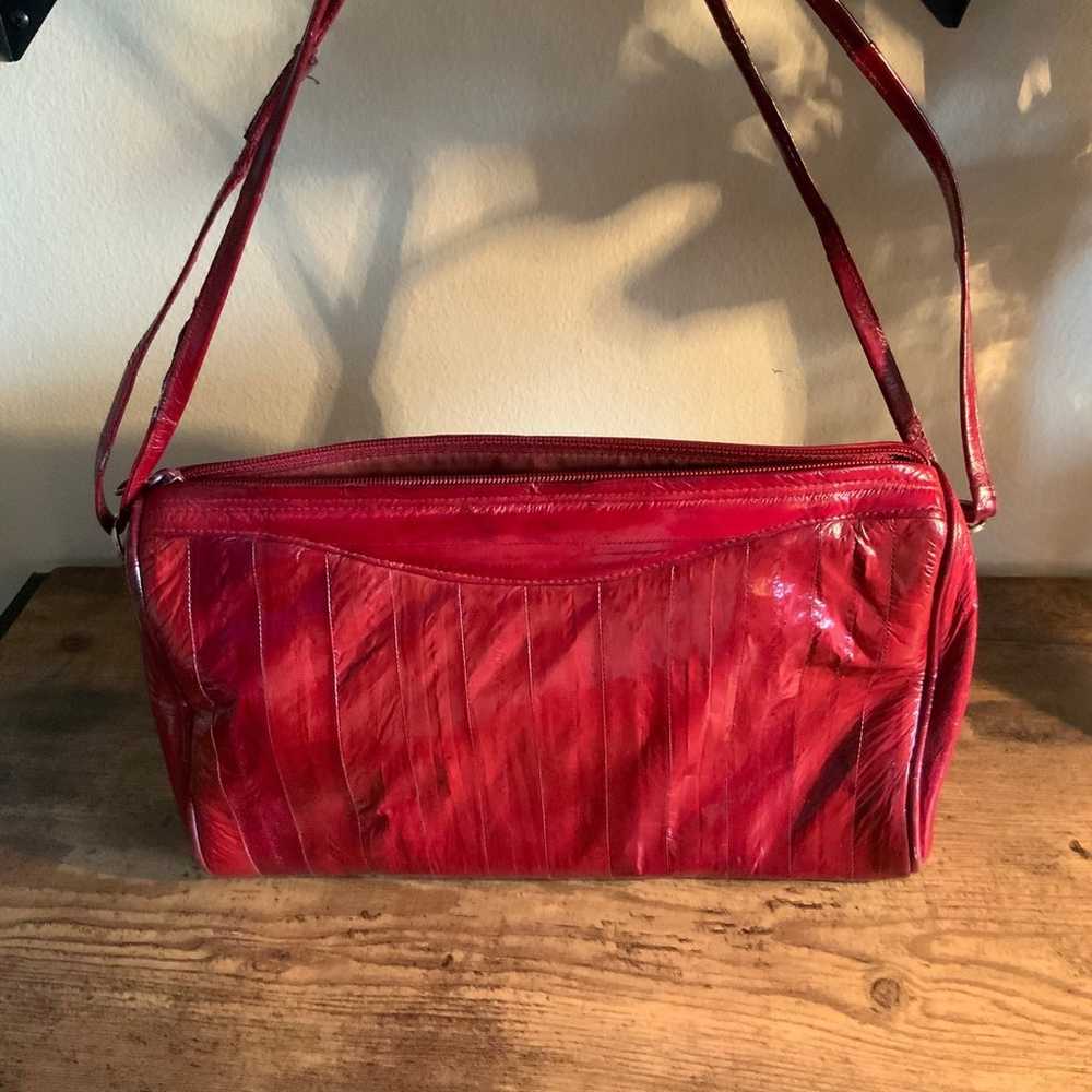 Vintage Red Eel Skin Handbag & Wallet Set - image 7