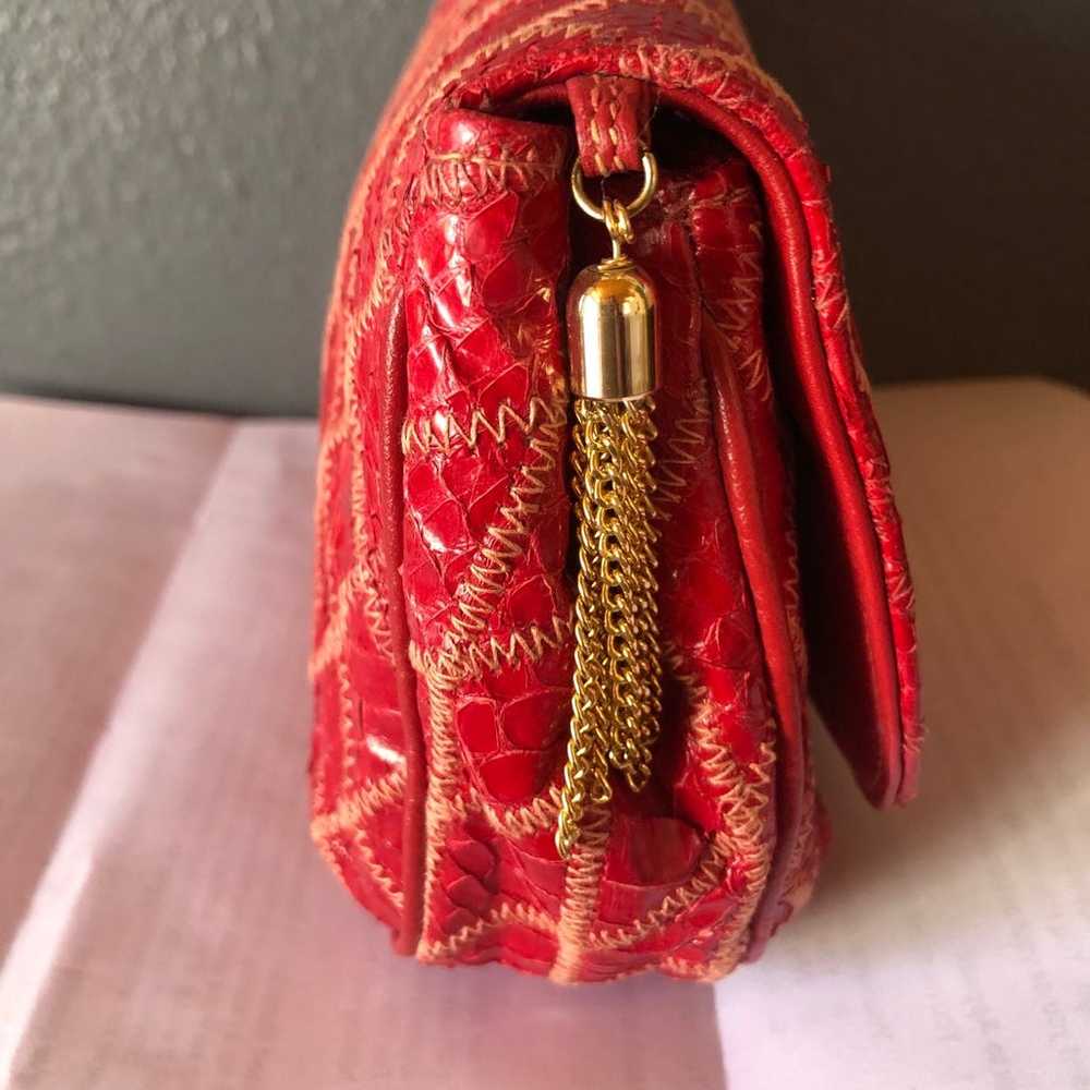Varon Handbags vintage red snakeskin leather cros… - image 10