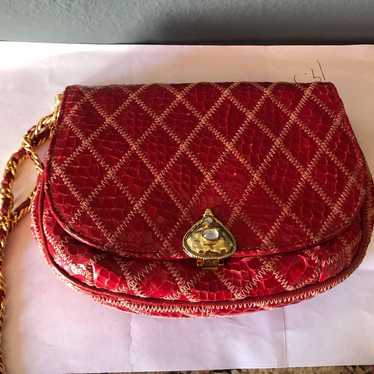Varon Handbags vintage red snakeskin leather cros… - image 1