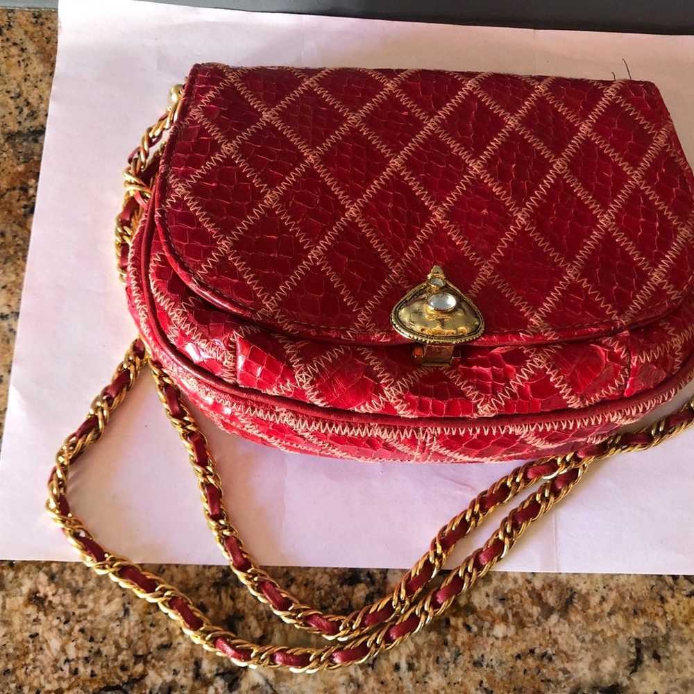 Varon Handbags vintage red snakeskin leather cros… - image 2