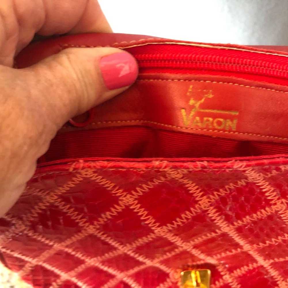 Varon Handbags vintage red snakeskin leather cros… - image 5