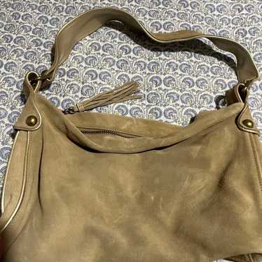 Gap Large Tan Suede Tote Bag on sale Double Handles Lined Western Fringe Boho