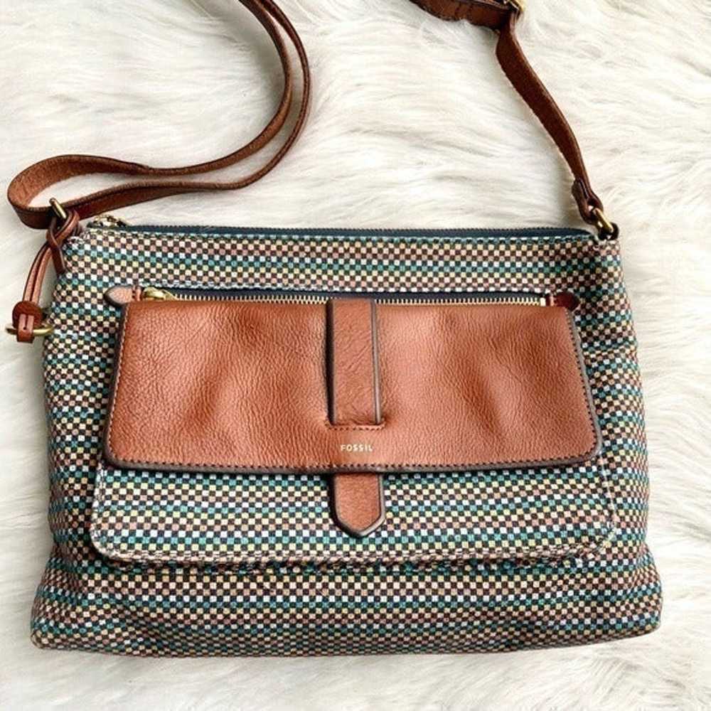 Fossil Vintage Messenger Bag Crossbody Brown Blue - image 2