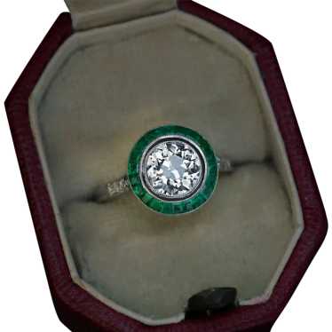 Antique Old European Cut Diamond Emerald Ring - image 1