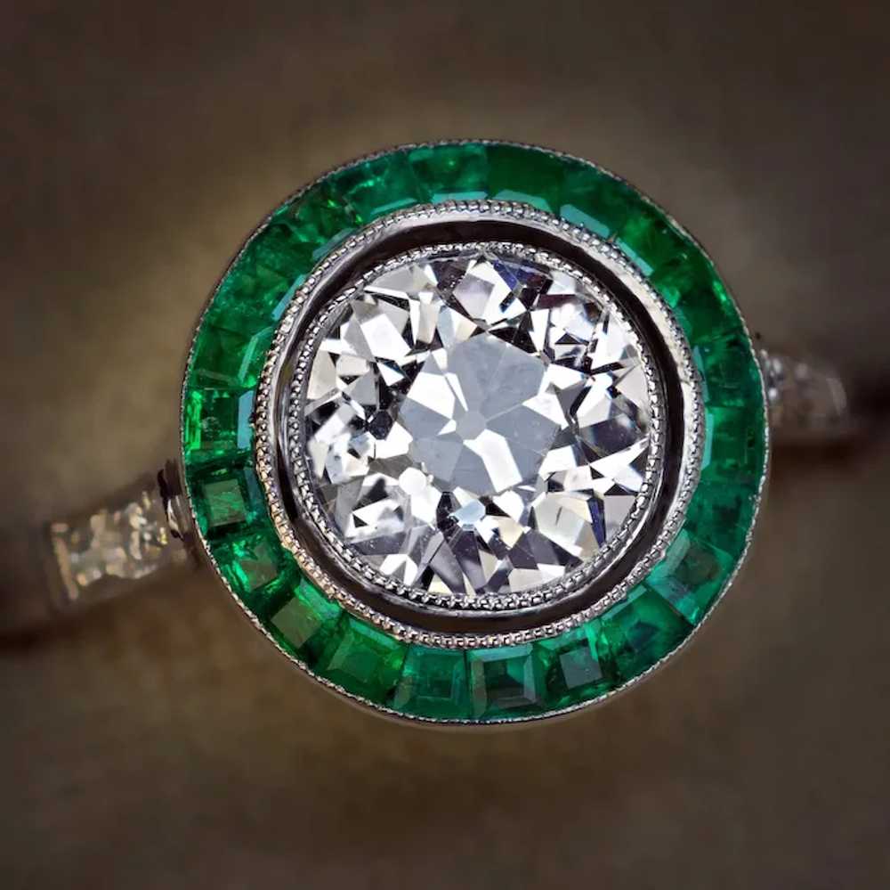 Antique Old European Cut Diamond Emerald Ring - image 3