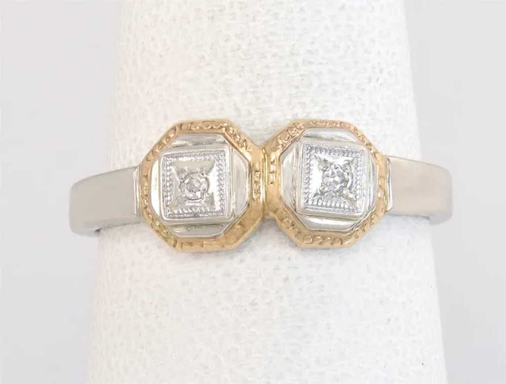 Antique Estate Art Deco Two Tone 14K Gold .04ct G… - image 2