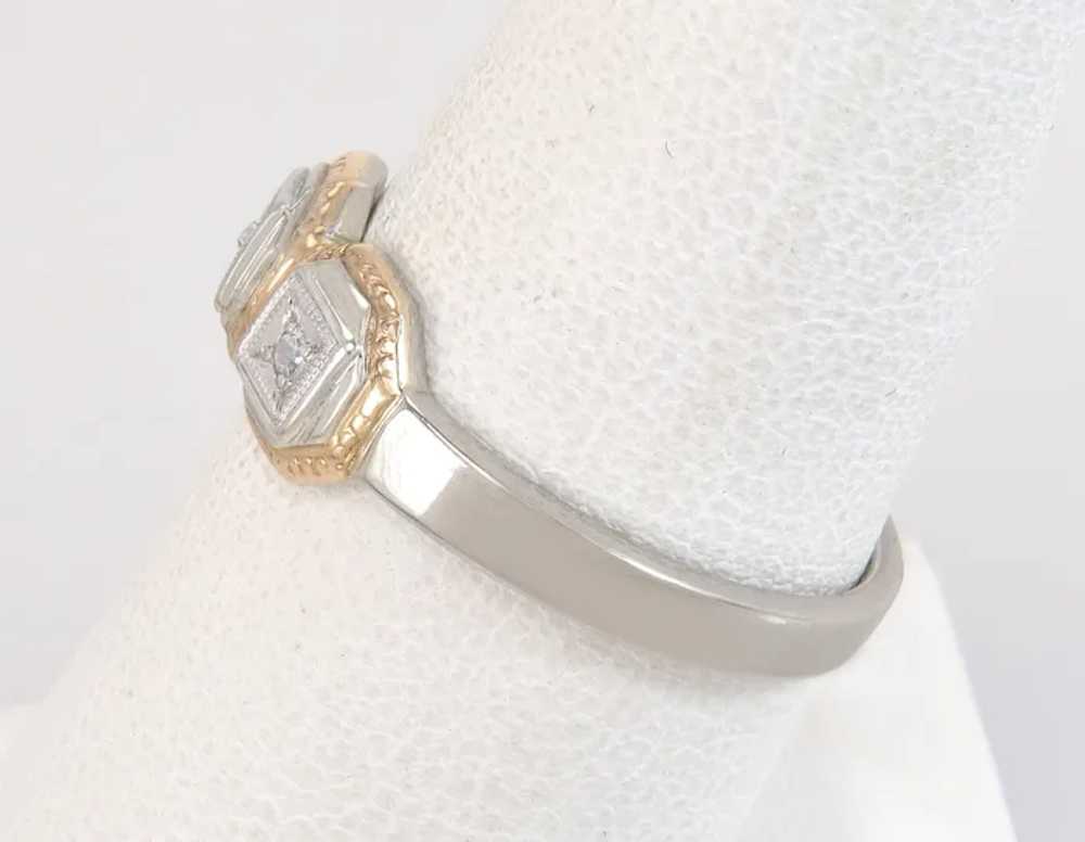 Antique Estate Art Deco Two Tone 14K Gold .04ct G… - image 3