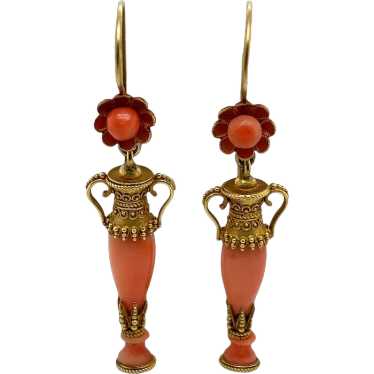 Victorian 18K Yellow Gold Coral Earring - image 1