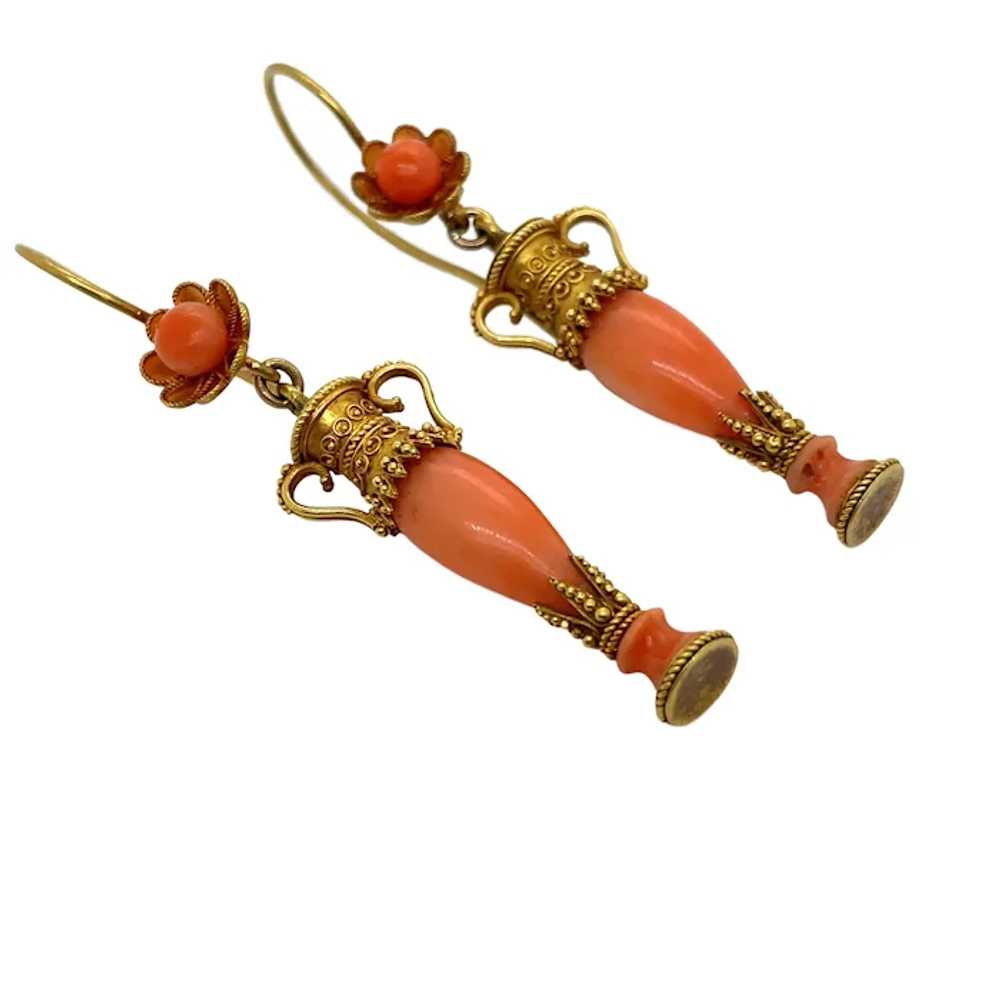 Victorian 18K Yellow Gold Coral Earring - image 2