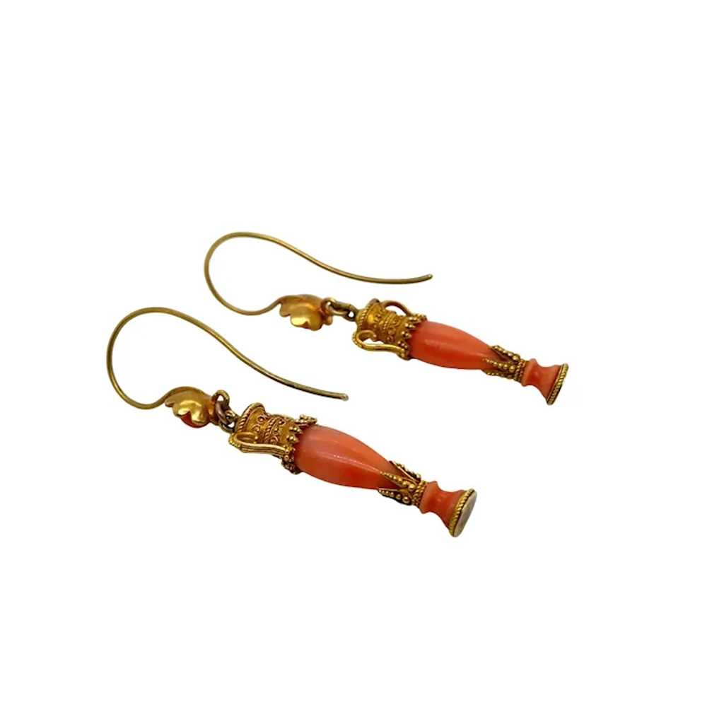 Victorian 18K Yellow Gold Coral Earring - image 3