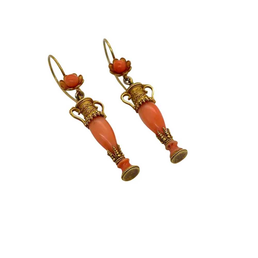 Victorian 18K Yellow Gold Coral Earring - image 4