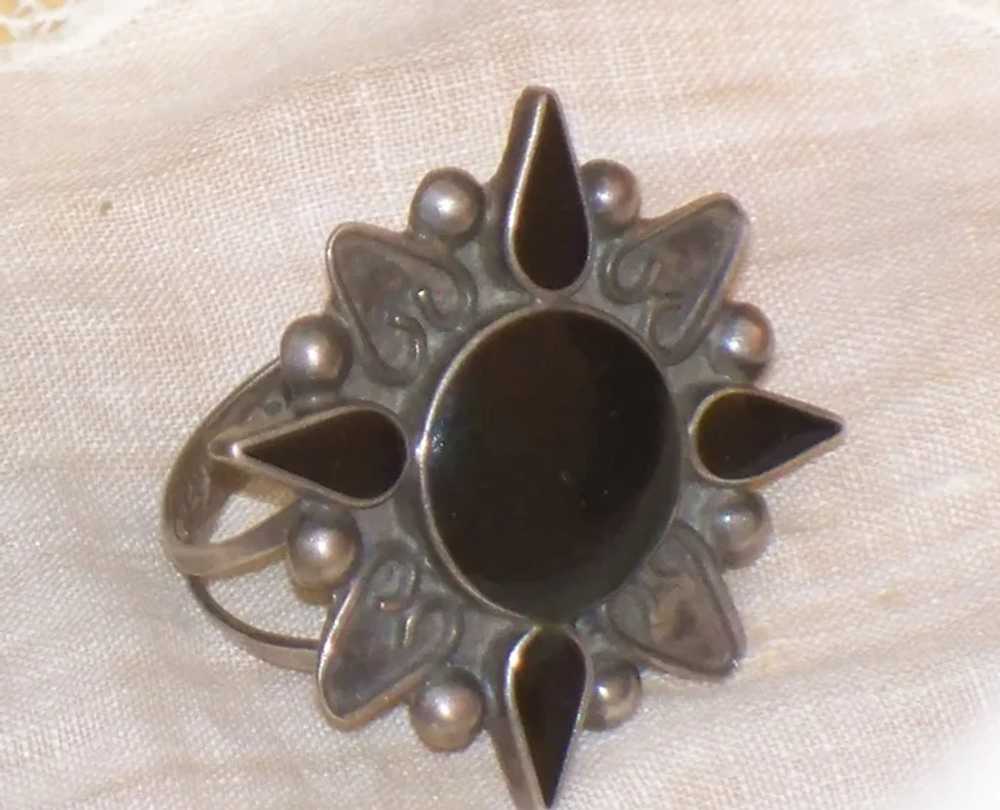 Vintage Southwestern Sterling Silver Ring Black I… - image 4