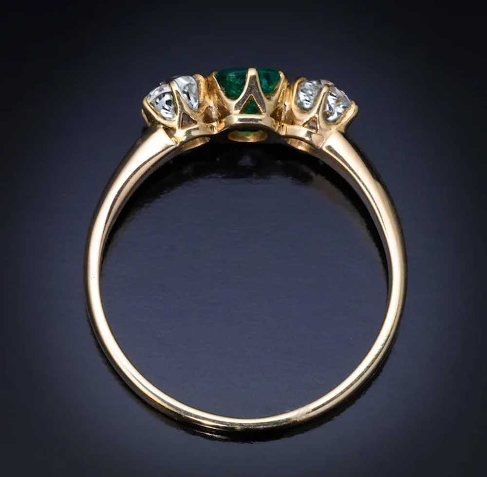 Antique Emerald Diamond Three Stone Ring - image 4