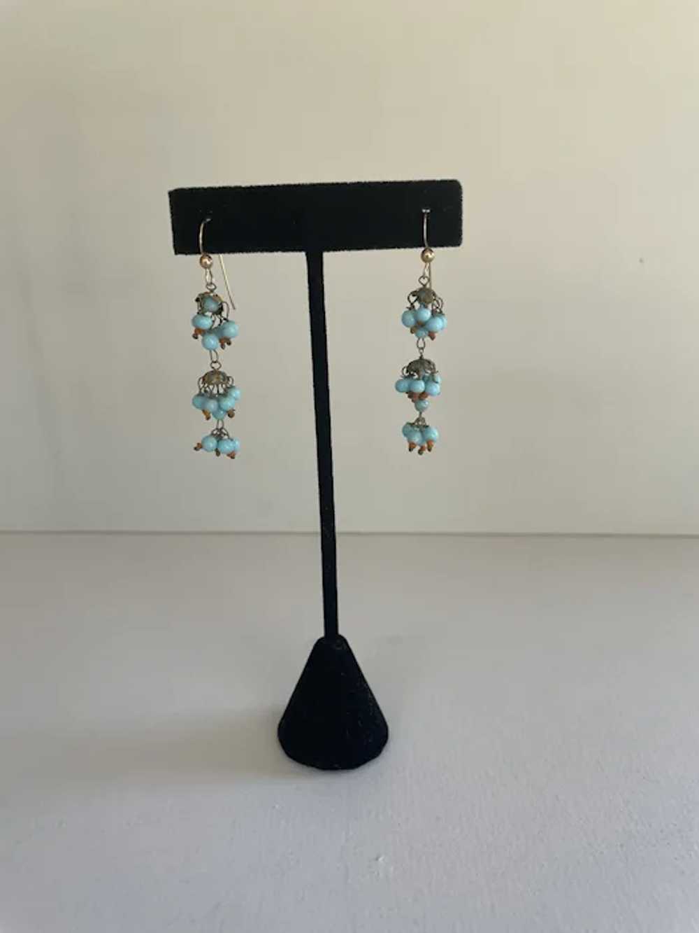 Chandelier faux turquoise beads dangle earrings - image 2
