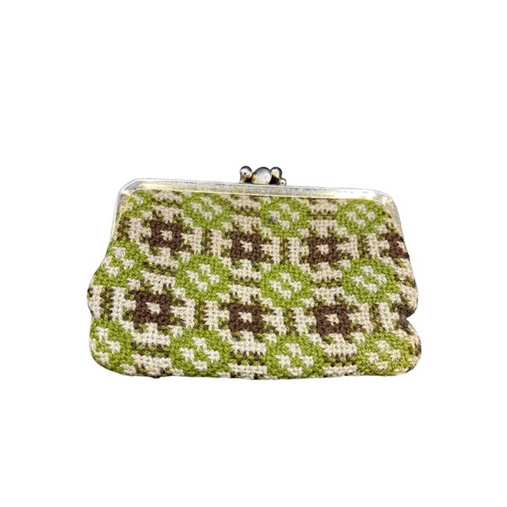 Vintage Woven Coin Purse Wool 2 Compartments Kiss… - image 2