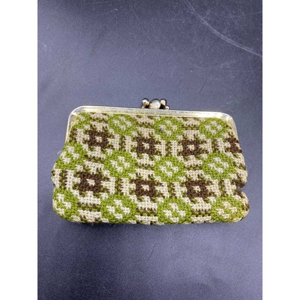 Vintage Woven Coin Purse Wool 2 Compartments Kiss… - image 6