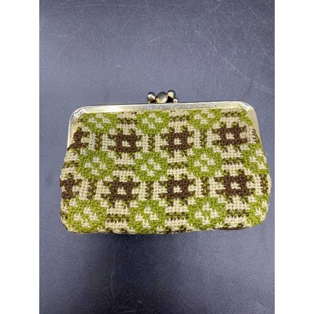 Vintage Woven Coin Purse Wool 2 Compartments Kiss… - image 7