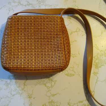Vtg Fossil Purse approximately 7x7" tan woven/lea… - image 1