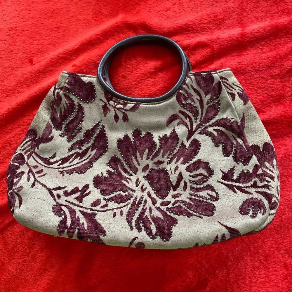 Cherokee Fabric Beaded Trim Floral Handbag - image 1