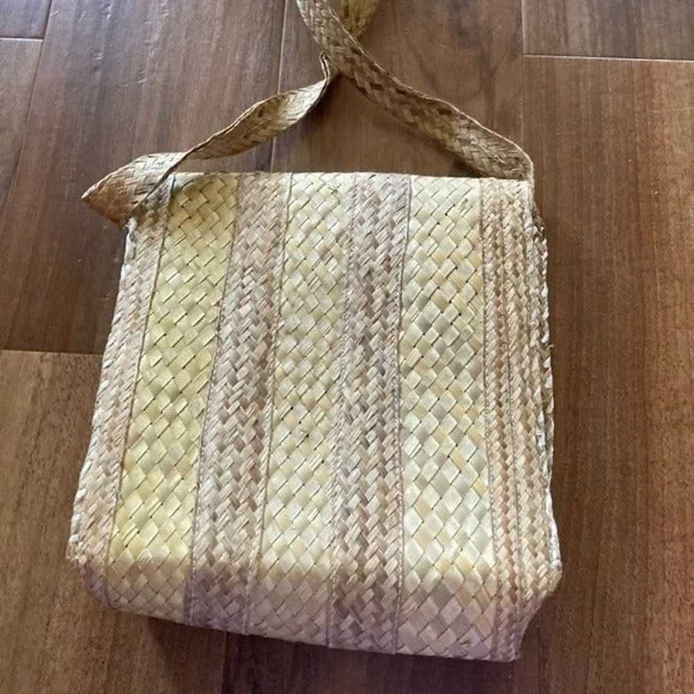 Vintage Woven Wicker Straw Raffia Floral Bag - image 2