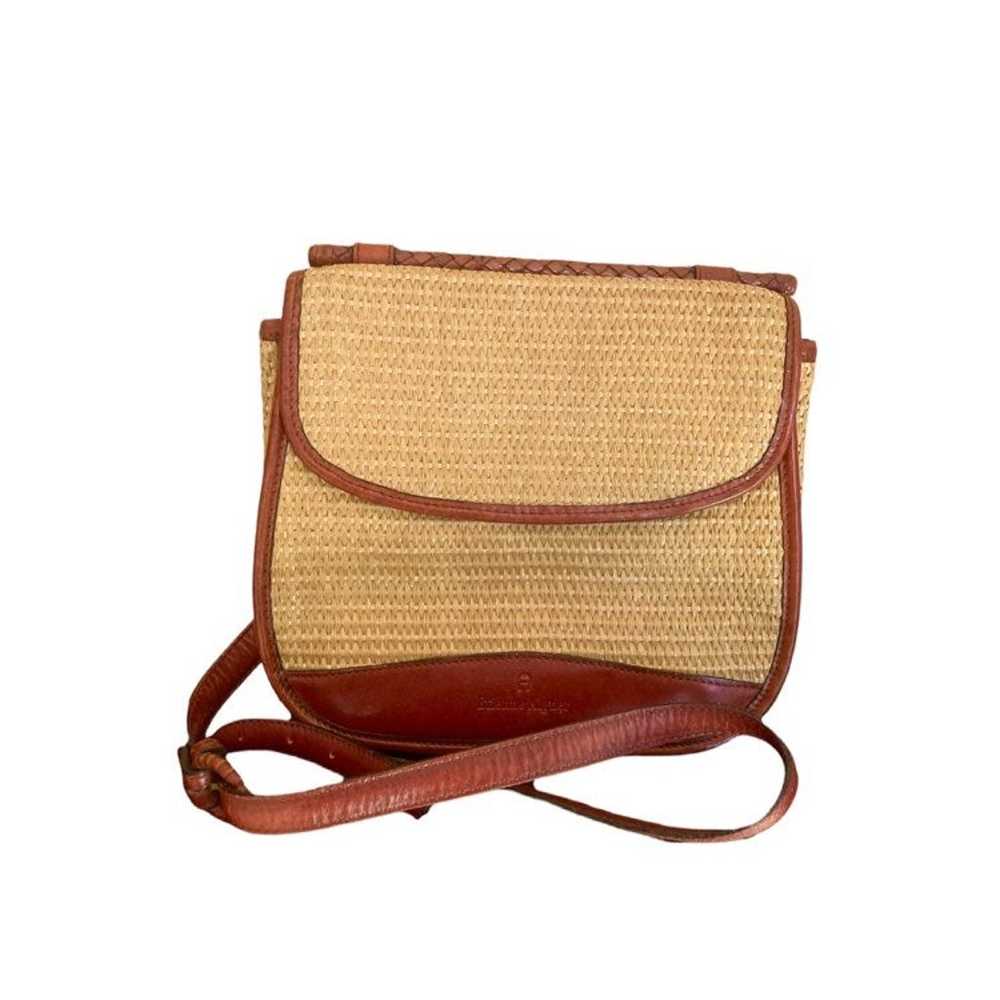 vintage straw and leather bag - image 1