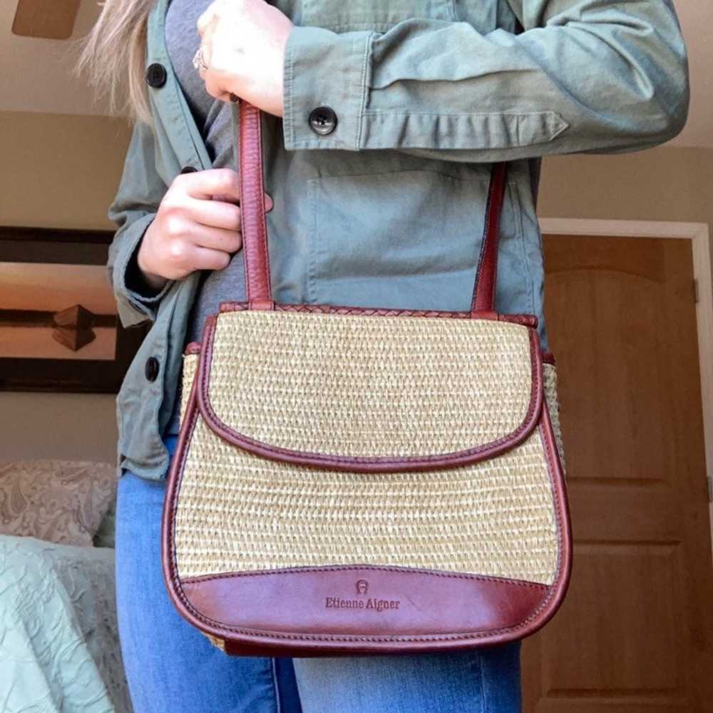 vintage straw and leather bag - image 2