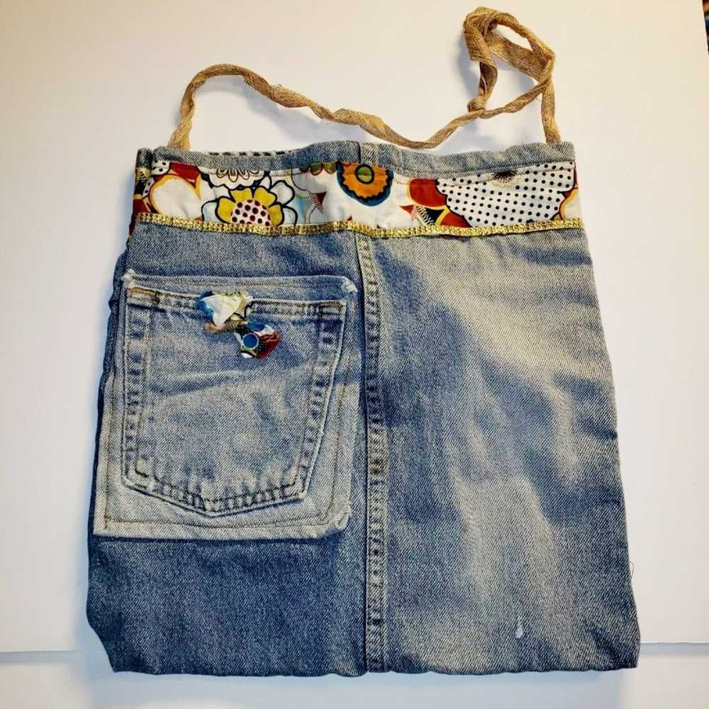 Vintage Handmade Reversible Patchwork Denim Jean … - image 1