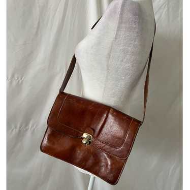 Vintage Brown Thick Weathered Leather Messenger B… - image 1