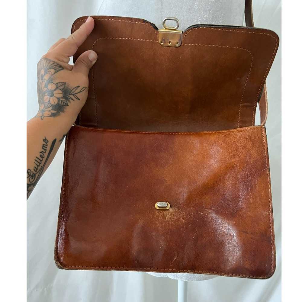 Vintage Brown Thick Weathered Leather Messenger B… - image 5