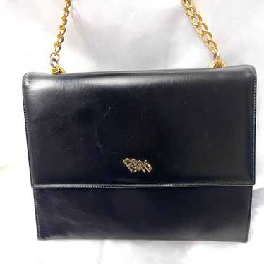 Vtg 60s Macy’s Black Leather Hand Bag Tote Purse. - image 1