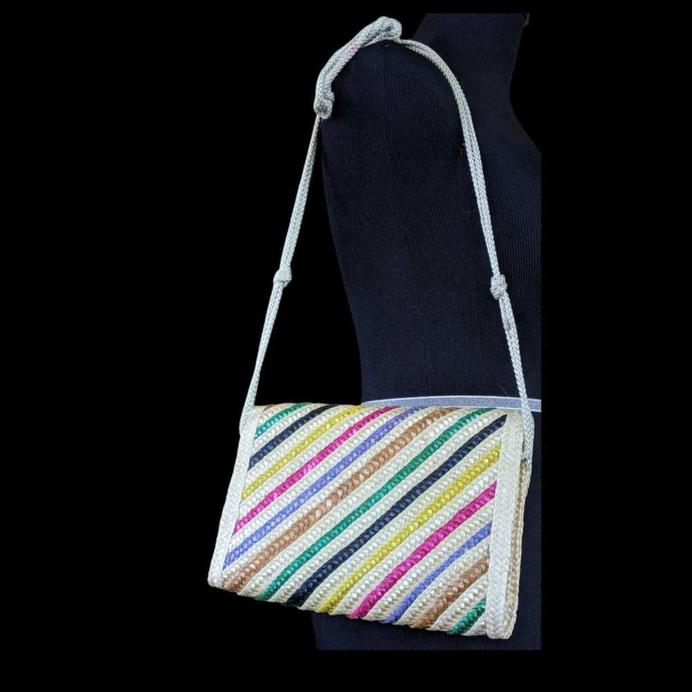 Vintage 1960s Rainbow Striped Woven Straw Bag By … - image 2