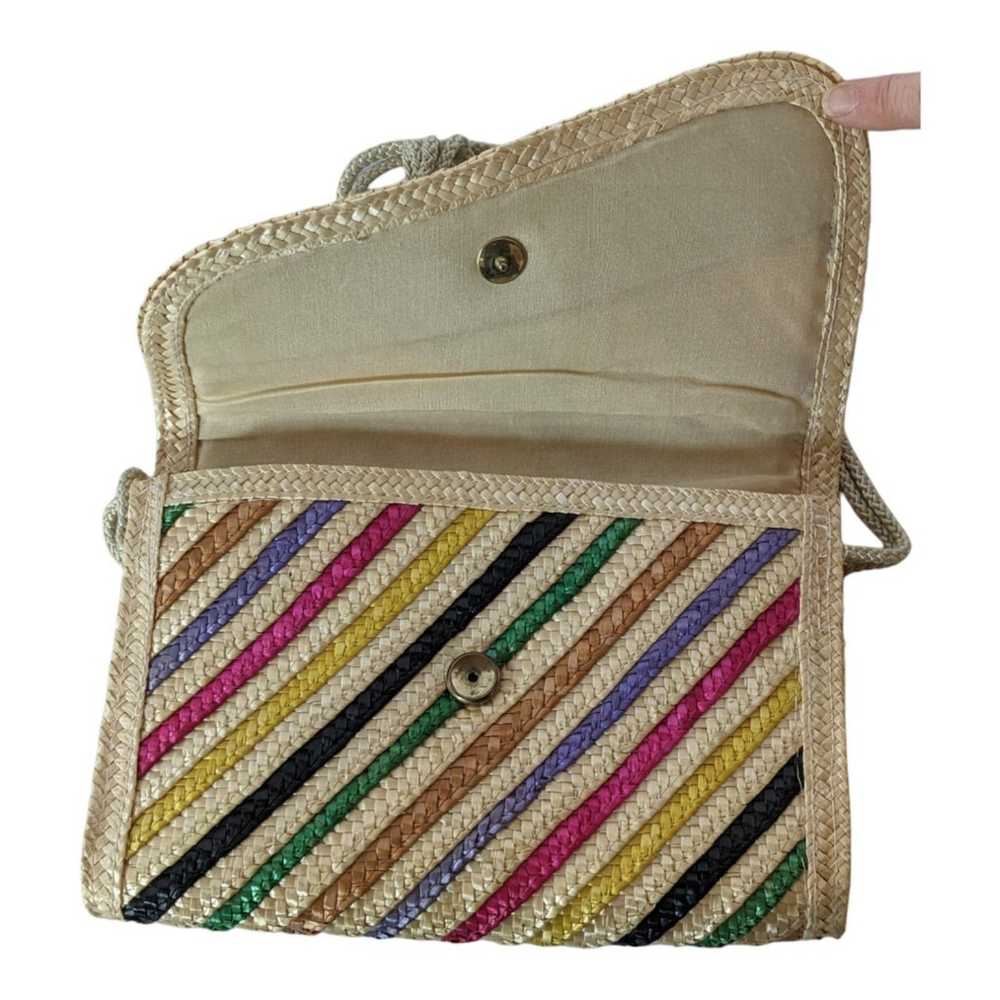 Vintage 1960s Rainbow Striped Woven Straw Bag By … - image 5