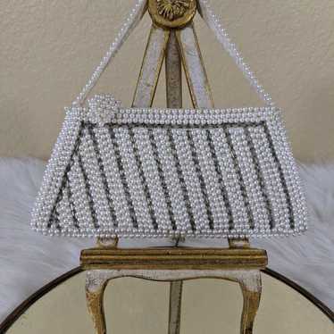 VTG Beaded Clutch MCM 50s 60s Faux Pearl Off White Regency offers Wedding Small Zip Top