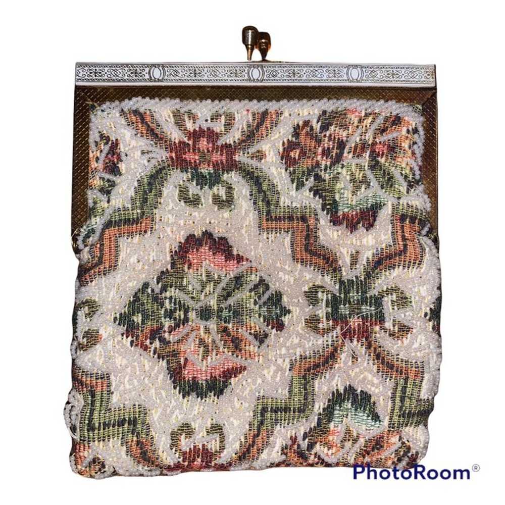 Vintage Safram Beaded Tapestry Bag Purse Clutch - image 1