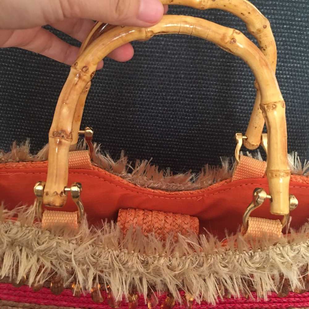 Woven straw bag bamboo handle - image 8