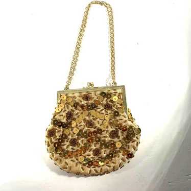 50s or 60s Vintage Gold Sequin Evening Bag by Mis… - image 1