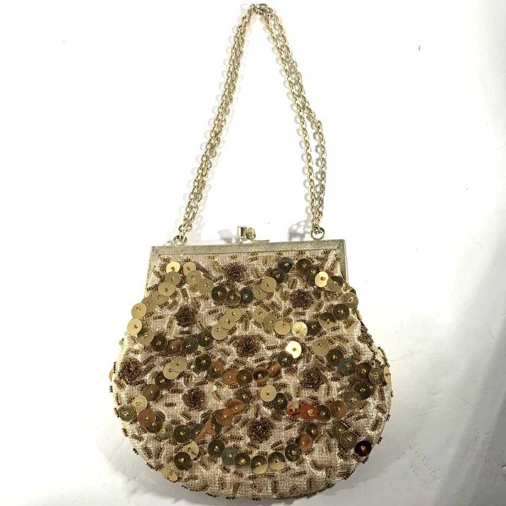 50s or 60s Vintage Gold Sequin Evening Bag by Mis… - image 2
